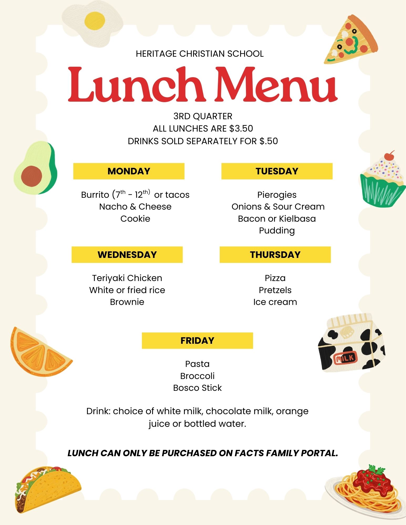 Red and Yellow Playful School Lunch Menu A4