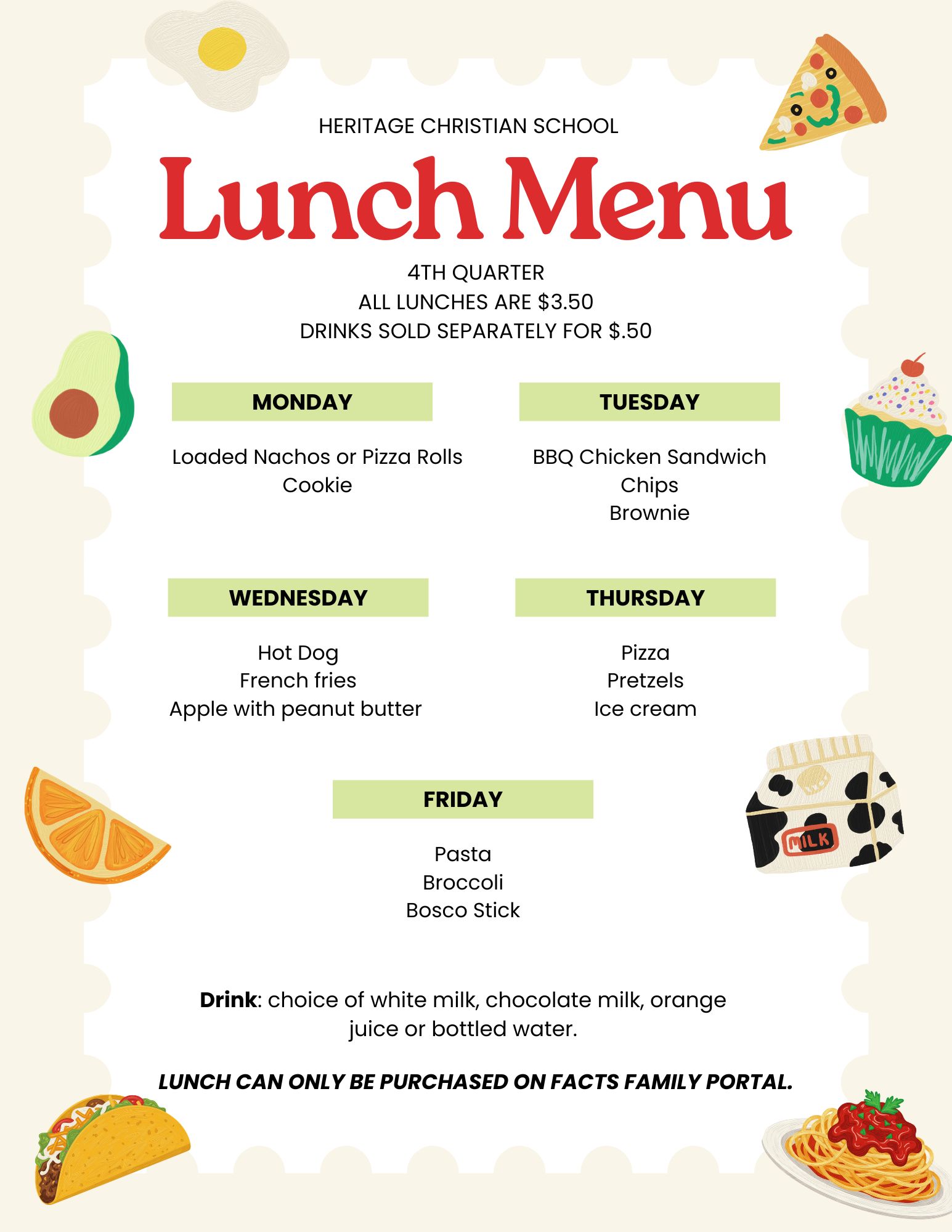 Red and Yellow Playful School Lunch Menu A4