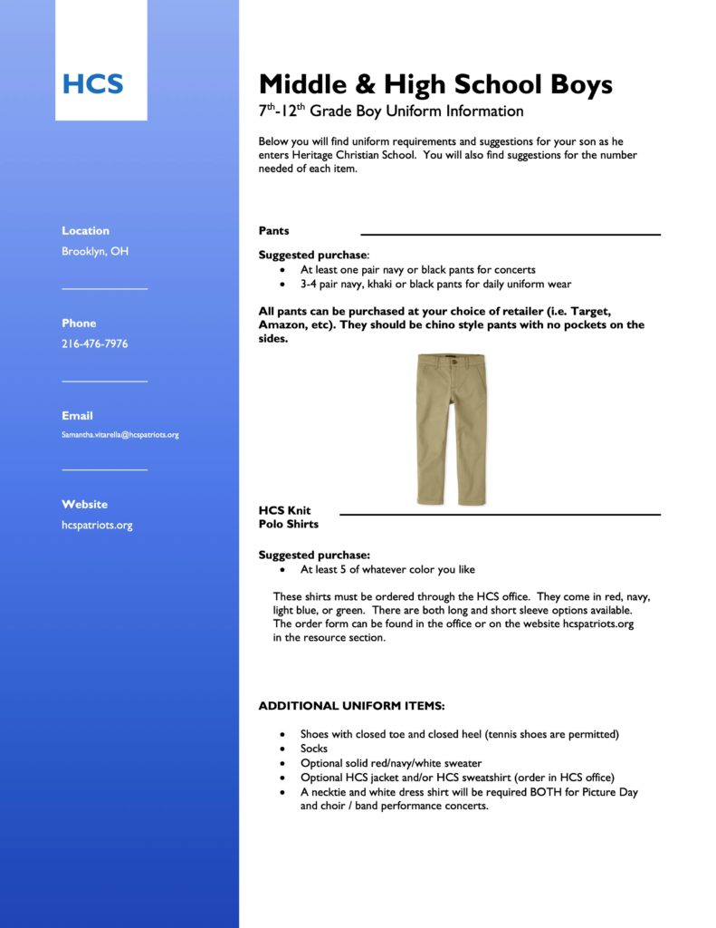 JH HS boys uniform