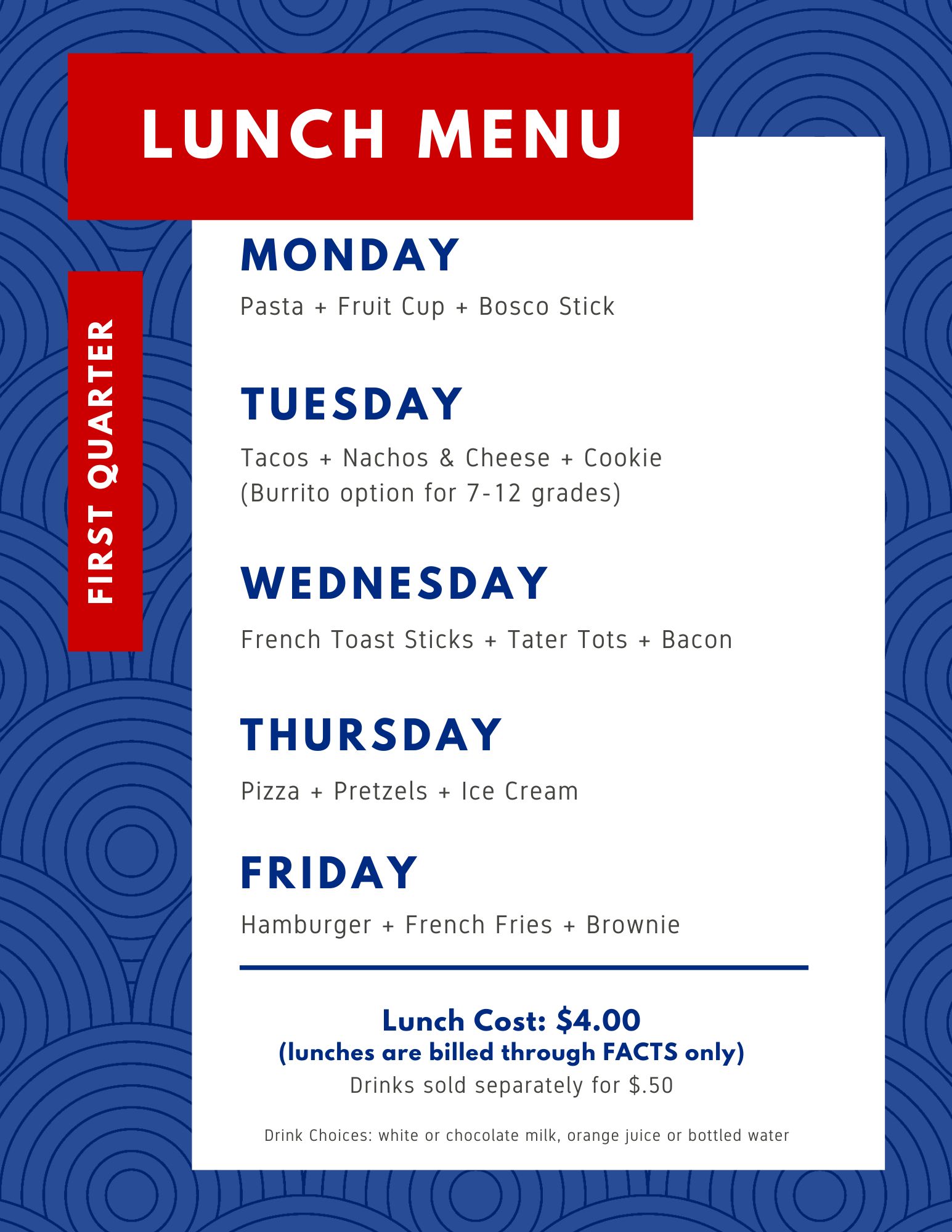 Blue Boxes Lunch Weekly Menu